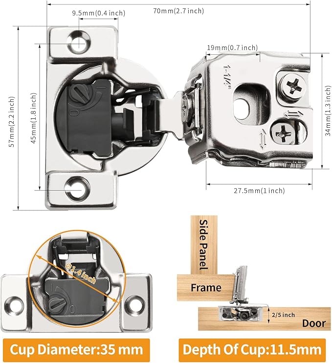 Chibery 10 Pack 1-1/4" 4D Overlay Soft Close Concealed Hinges for Face Frame Door, Control Closing Speed, Smooth Slow Self Close Hinges, Satin Nickel, 105° Open Angle Stainless Steel Cabinet Hinges
