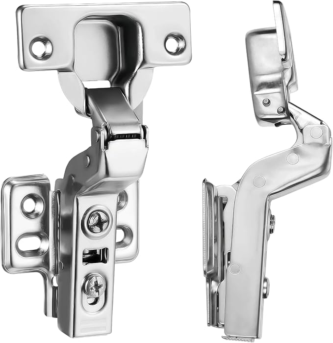 4pcs Professional Grade Inset Soft Close Cabinet Hinges, Frameless Concealed European Style with Four-Hole Clip-On Mounting Plate and Screws, Nickel Plated Finish