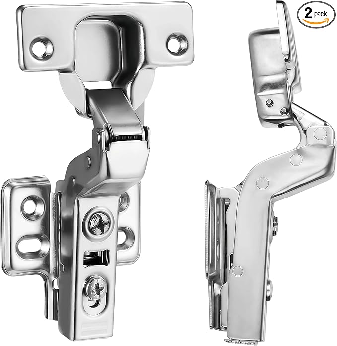 2pcs Professional Grade Inset Soft Close Cabinet Hinges, Frameless Concealed European Style with Four-Hole Clip-On Mounting Plate and Screws, Nickel Plated Finish
