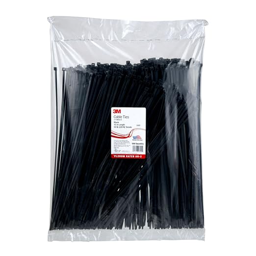 3M Standard Cable Tie, Black/Nylon, 50 lbs. Tensile, 15 inches, Pack of 500 | CT15BK50-D