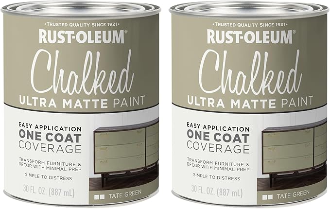 Rust-Oleum Tate Green Chalked All-in-One Ultra Matte Paint | One Coat Coverage | No Primer, Sanding, Or Topcoat Needed | Easy Clean Up | Made in USA | 30 OZ | 2 Pack