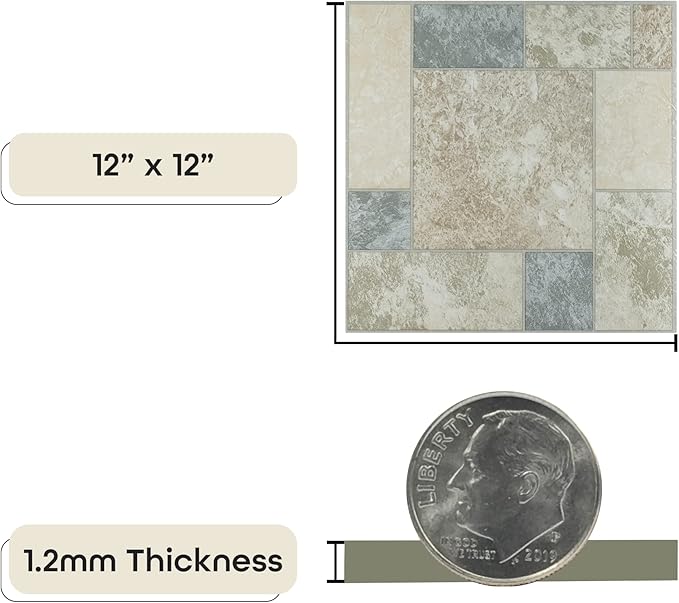 Tivoli Self Adhesive Vinyl Floor Tiles, 45 Tiles - 12" x 12", Marble Blocks - Peel & Stick, DIY Flooring for Kitchen, Dining Room, Bedrooms, Basements & Bathrooms by Achim Home Decor