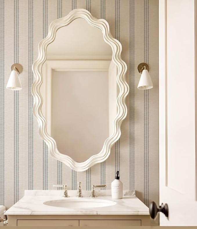 Modern Navy and White Striped Peel and Stick Wallpaper, Removable, French Country Style, Textured Wall Compatible, Stick on Wallpaper for Living Room, Bathroom, Bedroom