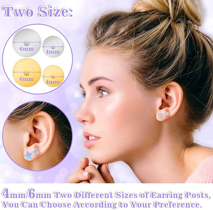 Anezus Jewelry Glue with 600pcs Stainless Steel Earring Posts and Backs - Silver and Gold Posts with Rubber Backs for Jewelry Making
