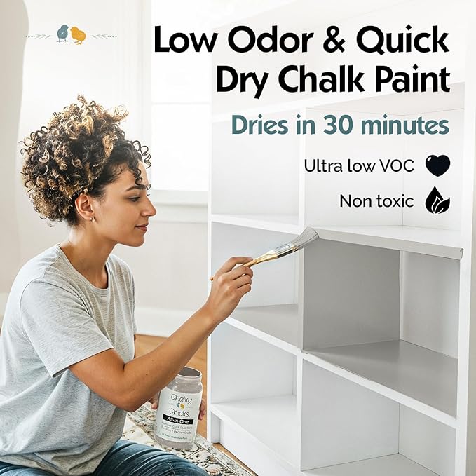Chalky Chicks 4 Fl Oz Matte Mad Cloud (Light Gray) Chalk Paint for Furniture Without Sanding - No Prep Furniture Paint No Sanding All in One for Crafts, Walls, Cabinet, Metal, Dresser, Farmhouse