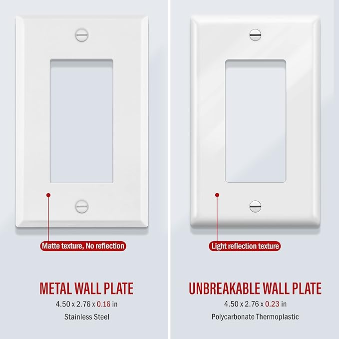 ENERLITES Decorator Switch Metal Wall Plate, Outlet Cover, Corrosion Resistant, Standard Size 1-Gang 4.50" x 2.76", Powder Coated Stamped Steel, 7731-WM, White Matte