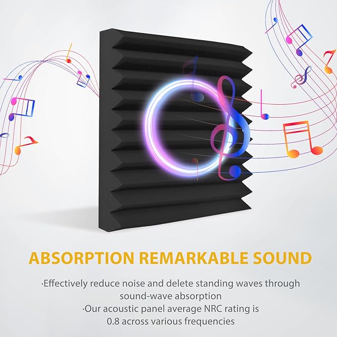 Acoustic Foam Panels 48 Pack 1" x 12"x 12" Saiqiang Black Soundproofing Panels Wedges for Wall Noise Absorbing and Sound-Damping Fire-Resistant Sound Proof for Studio, Gaming Room