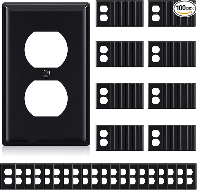 ELEGRP Duplex Receptacle Outlet Covers, 1-Gang Standard Size Wall Plates, Unbreakable Polycarbonate Dual Outlet Faceplates Covers, UL Listed, Color-matched Screws Included (100 Pack, Glossy Black)