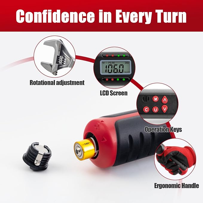 Digital HVAC Torque Wrench, 7.4-147.5 ft.lb/10-200 N.m, Crescent Head Adjustable Torque Wrench, 2% Accuracy, LED and Buzzer Alert, Professional Tool for Mini Split AC and HVAC