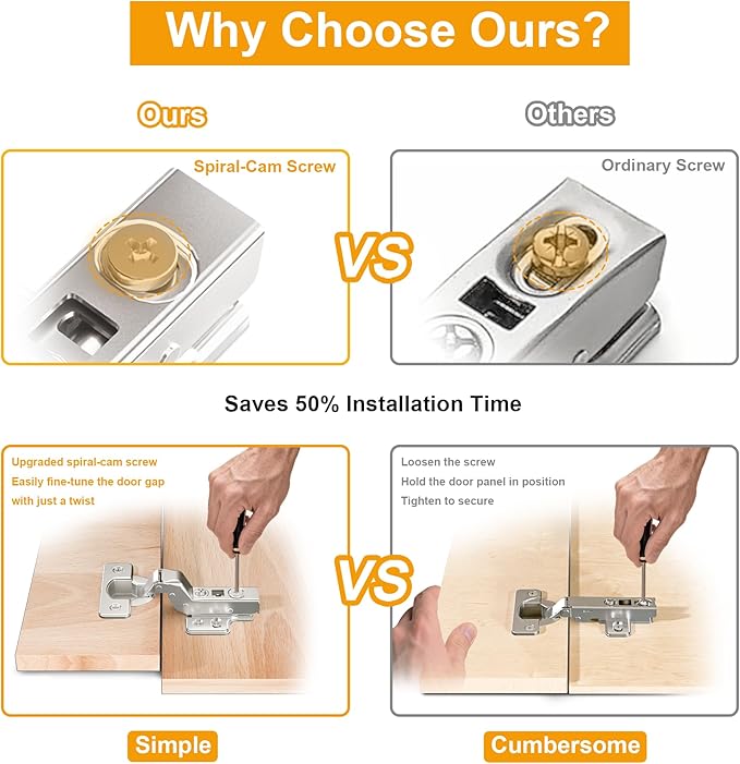 2pcs Professional Grade Inset Soft Close Cabinet Hinges, Frameless Concealed European Style with Four-Hole Clip-On Mounting Plate and Screws, Nickel Plated Finish