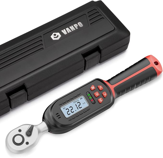 VANPO 1/4 Inch Digital Torque Wrench, 1.1-22.1 Ft-lbs/1.5-30Nm, with Preset Values, 2% Accuracy, Buzzer and LED Notification, Small Electronic Torque Wrench for Bicycles | 1.5-30 N.m Electronic Torque Wrench Set with Preset Values, 2% Accuracy, Buzzer ...