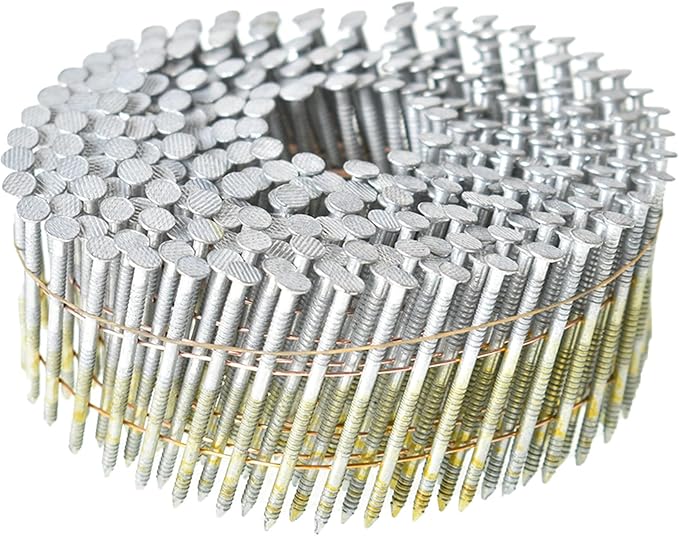 GXYWADY 3600Pcs Wire Coil Siding Nails 0.092 x 1-3/4 In Hot-Dip Galvanized Paint-Dipped Ring Shank Inclined 15 Degree Full Round Head Siding Nails of Lathing and Sheathing Materials