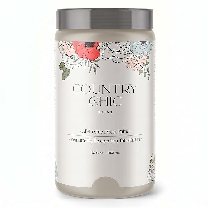 Country Chic All-in-One Chalk Paint for Furniture, Cabinets, Home Decor, Eco-Friendly, Matte Finish, Built-In Primer & Top Coat for Wood, Metal - Sunday Tea (Warm Grey) - Quart 32 oz (950 ml)