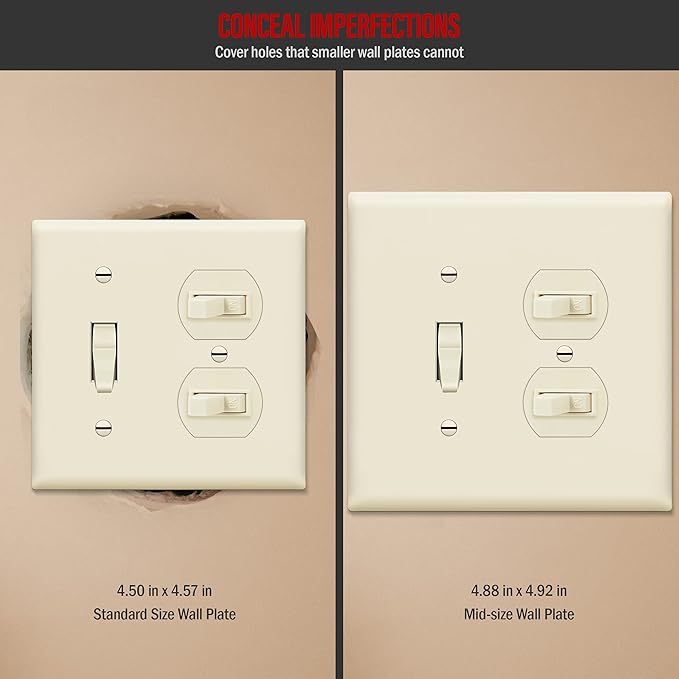 ENERLITES Combination Toggle Light Switch/Duplex Receptacle Outlet Wall Plate, Mid-Size 2-Gang 4.88" x 4.92", Polycarbonate Thermoplastic, 881121M-LA, Light Almond