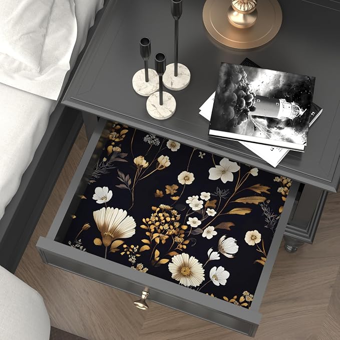 Dark Floral Gold Leaf Vintage Wallpaper Peel and Stick 17.5''x393'' | Self Adhesive/Removable/Waterproof/Thick Vinyl Contact Paper for Bathroom Bedroom Shelf Cabinet Drawer,Prepasted,Easy Peel