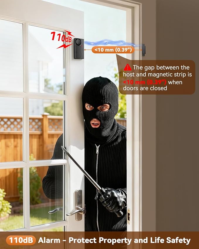 WSDCAM 110dB Door Alarm with Remote, Wireless Anti-Theft When Opened, Door Bells Chimes, Magnetic Security Alarms for Door, Window, Cabinet, Pool Safety for Kids, Alzheimer's Care Black