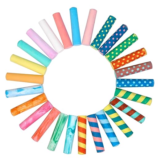 Colorations Sidewalk Chalk – 50pc 4” x 1” Washable, Bright Colored Chalk Set – Fun Kid Art Colors & Patterns – Draw on Classroom Chalkboard or Outdoor Playground – Jumbo Bulk