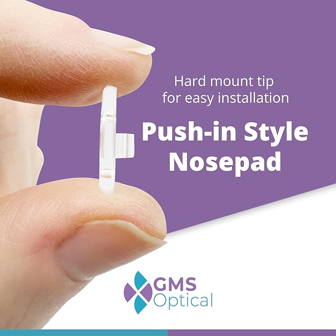 GMS Optical Push in Silicone Nose Pads for Glasses | 15mm Medium, 8.2mm Wide Width | Non Slip Nose Grips, Eyeglass Accessories for Glasses & Sunglasses, Provides Comfort & Stability (5 Pairs, Clear)