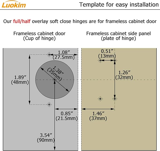 40pcs Half Overlay Cabinet Hinge Frameless Concealed Door Hinges European Soft Closing Four-Hole Mounting Plate Hinges Nickel Plated Finish