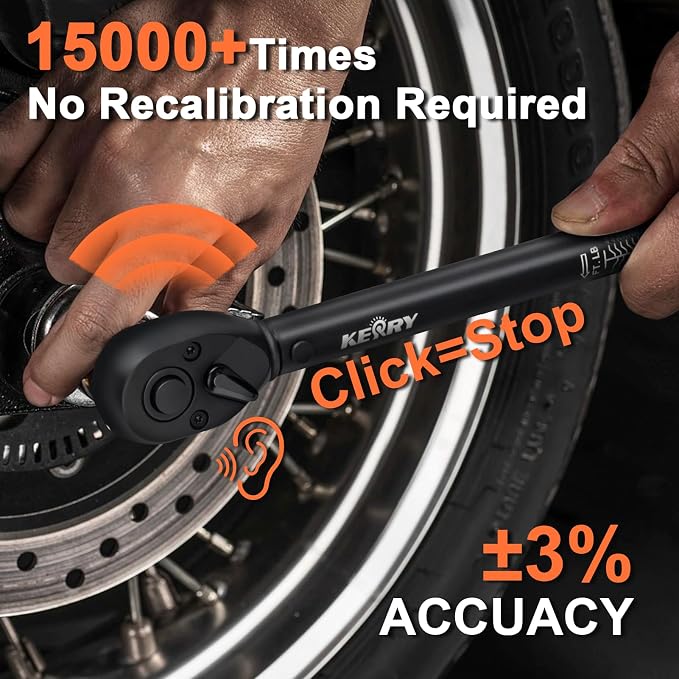 Kerry Click Torque Wrench Set, 1/4", 3/8" and 1/2" Drive, 3-Piece | 20-240 in-lb, 5-45 ft-lb, 20-160 ft-lb, ±3% Accuracy, Dual Scales, 72-Tooth Reversible Ratchets with Case for Vehicle Work