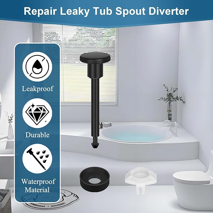 2 Set Tub Spout Diverter Repair Kit, Bathroom Shower Bathtub Leaky Faucet Repair Replacement Parts, Includes 2 Diverter Valve Stems, 2 Gates Seals and 2 Cup (Matte Black)