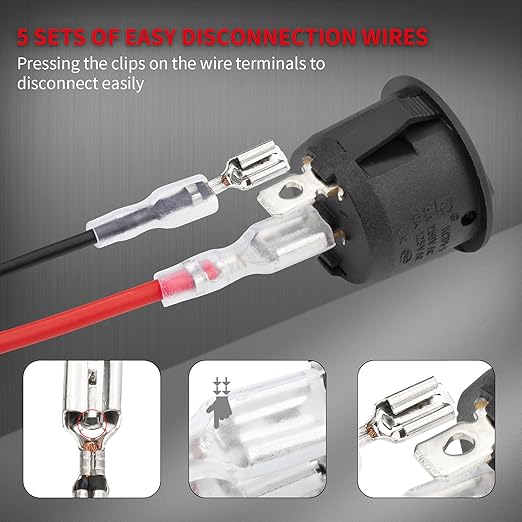 DaierTek UL Listed ON Off Round Rocker Switches SPST 20mm Mini 12 Volt DC Mini Circle Toggle Switch 12V for Car Automotive RV 2 Pin Switch 120V Wired KCD1-5Pack