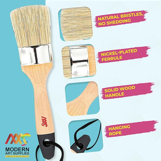 Chalk Paint Brushes for Furniture 5-Piece Set, Natural Bristle Round & Oval - 3 Small & 2 Large Wax Brushes (1-2.5"), for Painting, Stenciling, Waxing, Works with All Chalk Paints, Annie Sloan & Waxes