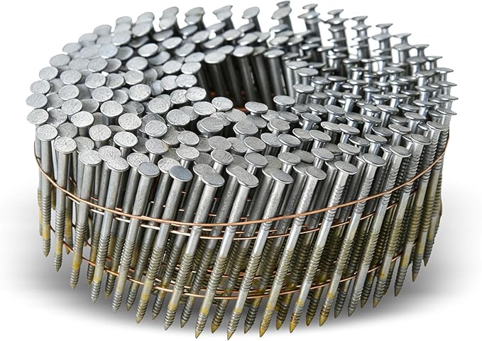 waltyotur 2-1/4Inch x 0.092Inch Collated Wire Coil Siding Nails 15-Degree Full Round-Head Ring 3600 Count Hot-Dipped Galvanized for Rough Nailing of Lathing and Sheathing Materials