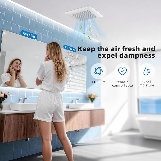 JOEAONZ Bathroom Exhaust Fan 110 CFM Very Quiet with Matel Housing, Ceiling Mount Ventilation Fan Large Air-flow Capacity, Energy-Saving Household Bath Vent Extractor, White Plastic Grille