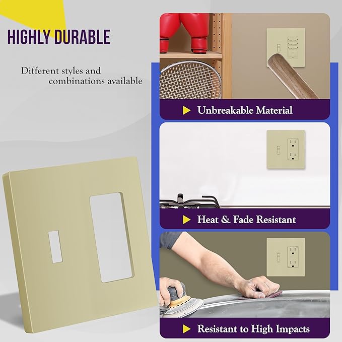 ENERLITES Combination Toggle Light Switch/Decorator Light Switch Plate, Double Switch Wall Plate, Standard Size 2-Gang 4.68" x 4.73", Polycarbonate Thermoplastic, Gloss Finish, SI881131-I, Ivory