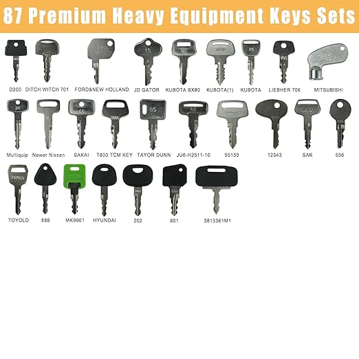 87 Equipment Keys Set Construction Ignition Keys Machinery Key Set Operators Ignition Key for Bob-cat Caterpill-ar Komat-su Kubo-ta John Dee-re Yanm-ar Keys Heavy Equipment Keys