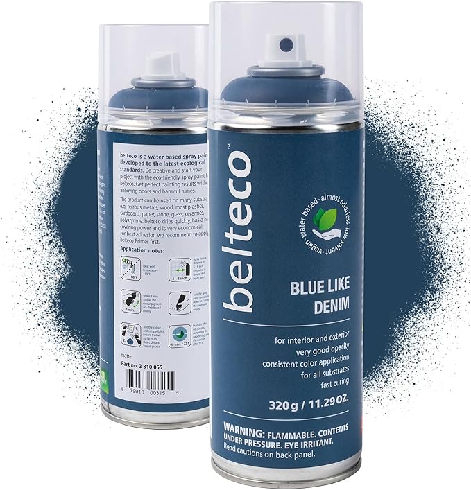 Dark Blue Spray Paint Like Denim | Water-Based & Odorless | Eco-Friendly & Vegan | Weather & UV-Resistant | For All Substrates | Fast-Drying With High Coverage | For Indoor/Outdoor Use