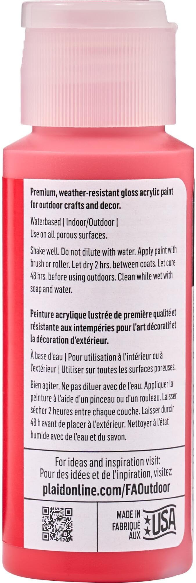FolkArt Outdoor Acrylic Craft Paint, Gloss Finish, Ripe Red, 2 fl oz