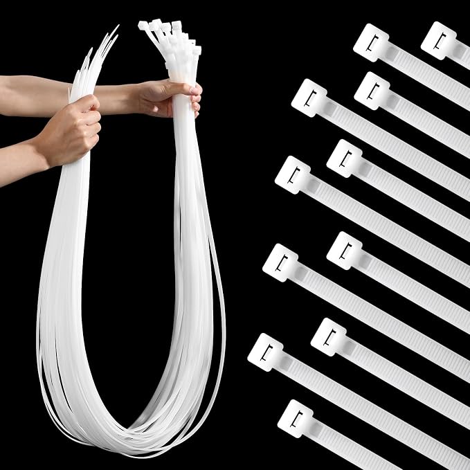 XunYee 48 Pcs 60 Inch Large Zip Ties Heavy Duty Outdoor Extra Large Zip Ties Extra Long Cable Wire Plastic Ties with 176 Pounds Tensile Strength Self Locking UV Resistant (White)