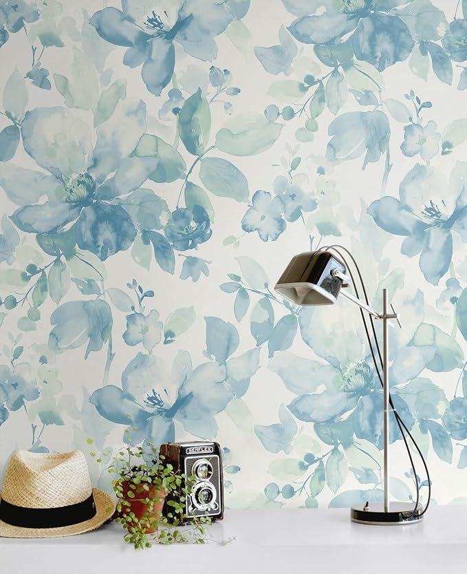 NextWall Watercolor Flower Peel and Stick Wallpaper (Seaglass)
