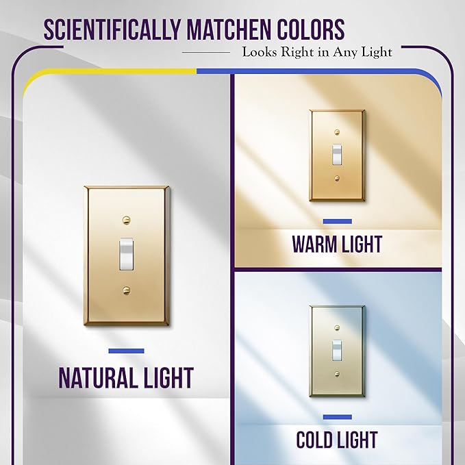 ENERLITES Toggle Light Switch Metal Wall Plate, Stainless Steel Switch Cover, Corrosion Resistant, Standard Size 1-Gang 4.50" x 2.76", Stainless Steel 201, 7711-PB, Polished Brass, Gold