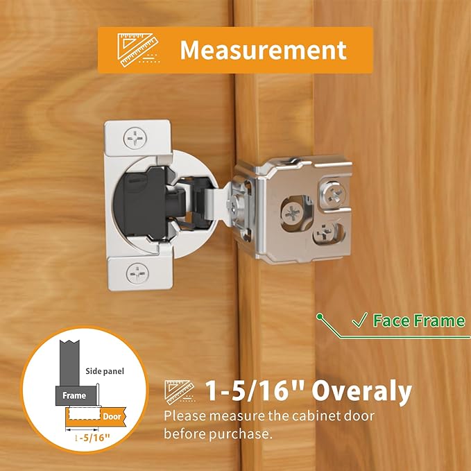 Chibery 10 Pack 1-5/16" Overlay 4D Soft Close Concealed Hinges for Face Frame Door, Adjustable Closing Speed, Smooth Slow Self Close Hinges, Satin Nickel, 105° Open Angle Stainless Steel Cabinet Hinge