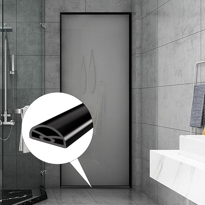 39” Black Shower Threshold Water Dam Stopper for Dry and Wet Separation,Self Adhesive Collapsible Walk in Shower Splash Guard Seal Strip, Silicone Sink Edge Water Barrier for Bathroom and Kitchen