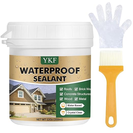 YKF Transparent Waterproof Sealant 12 Oz, Clear Water-Based Leak Repair Coating for Roof, Wall, Bathroom, Shower, Kitchen, Concrete, Wood, Metal, Indoor & Outdoor