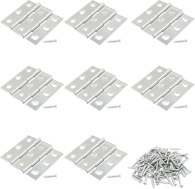 16PCS 2 Inch Stainless Steel Door Folding Butt Hinges, Silver Metal Bisagras para Puertas with Screws for Door, Furnitures, Windows, Cabinet,Cupboard, Dressers