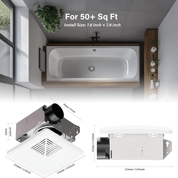50CFM Ceiling Bathroom Exhaust Fan: Vent Fan with Grille, Bath Wall Mount Ventilation fan for New Building Multi Family, Condo, Apartment and Hotel, White, Contracors 6 Packs