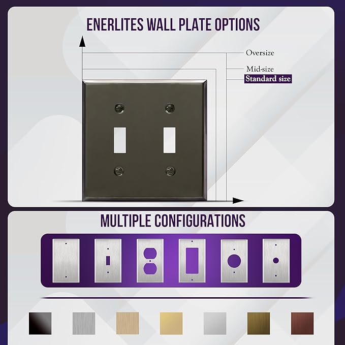 ENERLITES Toggle Light Switch Metal Wall Plate, Stainless Steel Switch Cover, Corrosion Resistant, Standrad Size 2-gang 4.50" x 4.57", Stainless Steel 201, 7712-PBK, Polished Black