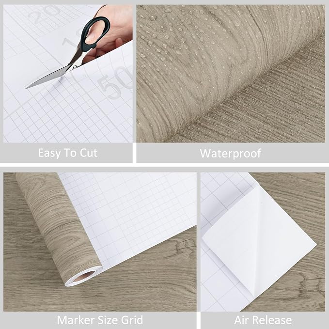 WESTICK Light Wood Contact Paper Brown Wood Grain Wallpaper Peel and Stick Countertops Waterproof Wood Countertop Contact Paper for Kitchen Island Table Cabinets Dresser Desk Shelf Liner 15.8" x 78"