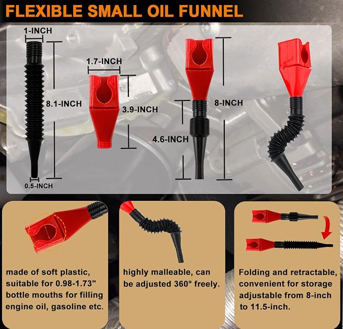 Oil Filter Wrench Set, Adjustable Oil Filter Removal Tool, 7 Pcs | Universal Oil Filter Removal Tool 2-1/16"-5-1/4", Two-Tone Thick Wide Molded Handle for Great Grip, Small Snap-On Oil Funnel
