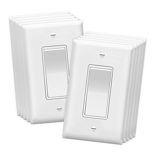 ENERLITES Decorator Light Switch, Single Pole, 15A 120-277V, Grounding Screw, Residential Grade, UL Listed, 91150-WMWP-10PCS, White with Mid-Size Wall Plates, 10 Pack
