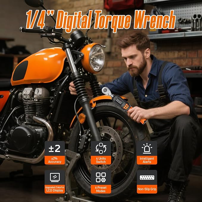 Digital Torque Wrench Set, 1.1-22.1 Ft.lb/1.5-30 Nm, 1/4" Drive Inch Pound Bike Torque Wrench Electronic with Buzzer & LCD Indicator for Bicycle E-bike Motorcycle
