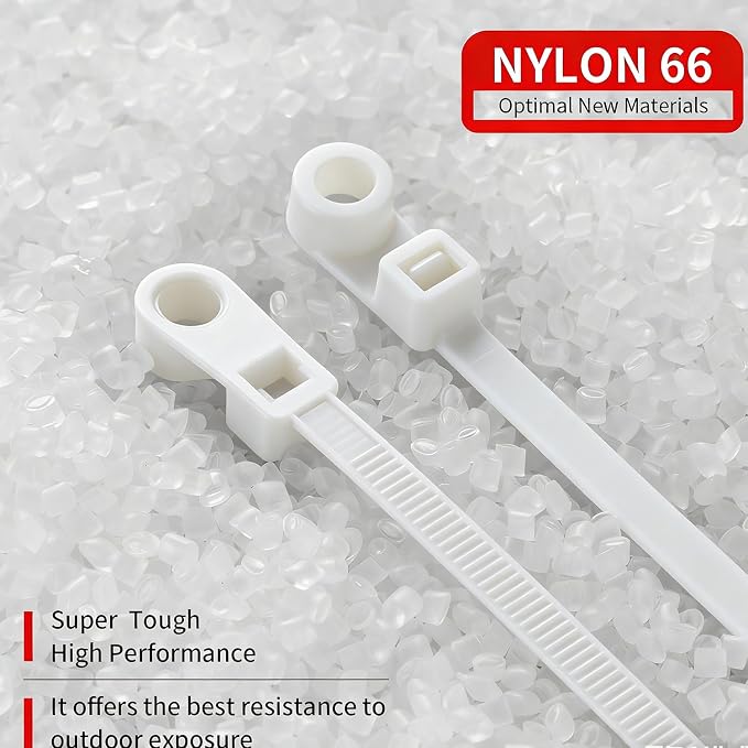 200 PCS 6 inch White Zip Ties with Screw Hole 70lbs Mountable head Cable Ties Straps Multipurpose Heavy Duty Nylon Cable Zip Ties with Screw Mounting Hole