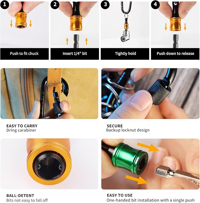 Katerk Bit Holder Key Chain Cool Gadgets, Gifts Drill Bit Holder, 1/4 Hex Bit Holder for Impact Driver, w/Cool Stuff Right Angle Drill Attachment for Household Workplace Industry