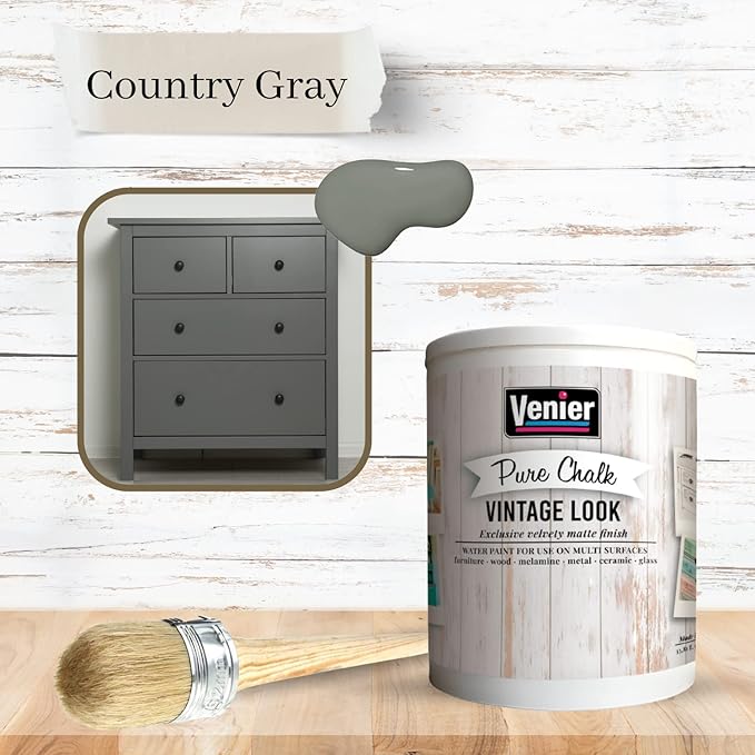 Chalk Pure Paint - for Furniture, Crafts, Home Decor - All-in-One – DIY – Eco-Friendly (Vintage [Country Gray]), (33.81 oz)…