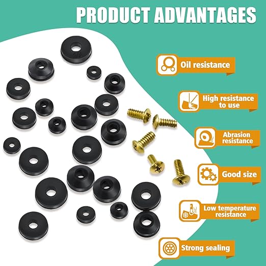 XBVV 106 PCS Faucet Washer Assortment Kit with Assorted Flat and Beveled Rubber Washers for Outdoor Garden Faucet Stem Leak Worn Replacement Repair